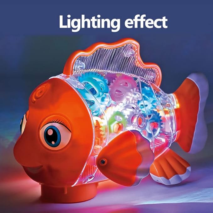 Nenekal Transparent Electric Gear Gold Fish Toddler Toys with Music 3+
