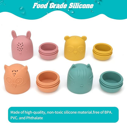 Bath Toys Floating Boats with Silicone Bath Toys,9pcs Mold Free Baby Bath Toys for Infants 6-12-18 Months 1-3,Shower Toys 1 2 3 4