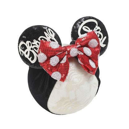 JIAHANG Baby Girl Mouse Ears Headwrap with Sequin Polka Dot Bow, Wide Velvet Turban Hairband