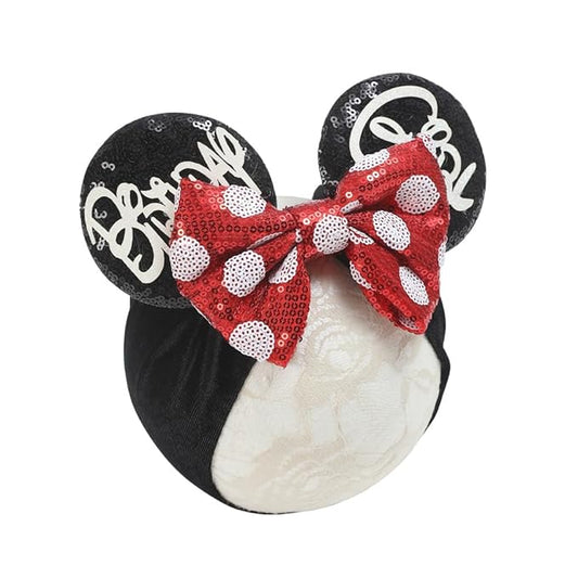 JIAHANG Baby Girl Mouse Ears Headwrap with Sequin Polka Dot Bow, Wide Velvet Turban Hairband