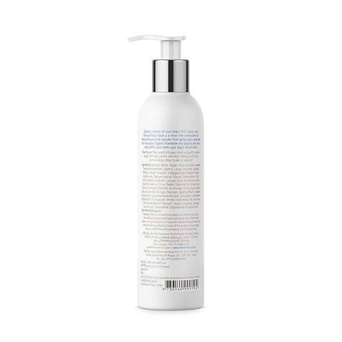 The Moms Co. Tear-Free Natural Baby Wash with Calendula, Avodado Oils and USDA-Certified Organic Oils Like Argan 200ml