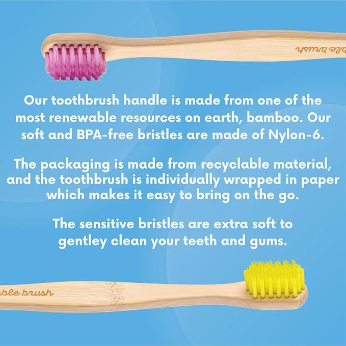 The Humble Co. Bamboo Toothbrushes (5pk) – Toothbrushes for Superior Oral Care, Dental Hygiene, and Gum Care, BPA Free (Ultra Soft Bristles)