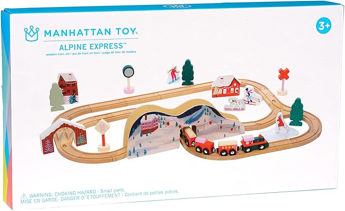 Manhattan Toy Alpine Express 49-Piece Wooden Toy Train Set 3 Years