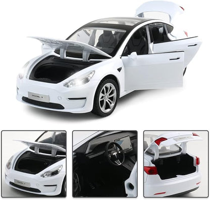 1:24 Scale Model 3 Alloy Car Model Diecast Toy Vehicles for Kids, Car Model Toy，Pull Back Alloy Car with Lights and Music Girls.(1:24 Model 3 -White)