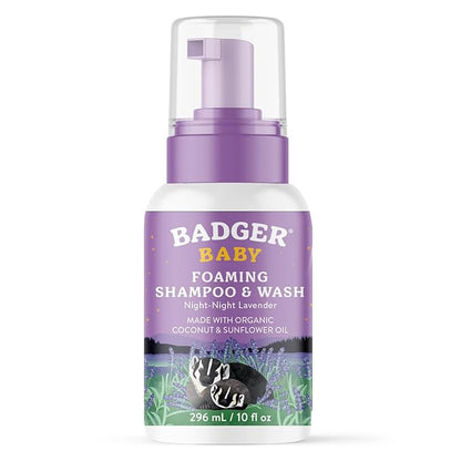 Badger Lavender Foaming Shampoo and Body Wash for Newborns and Toddlers, Organic and Gentle 10 fl