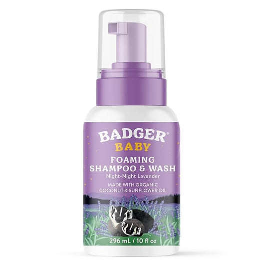 Badger Lavender Foaming Shampoo and Body Wash for Newborns and Toddlers, Organic and Gentle 10 fl