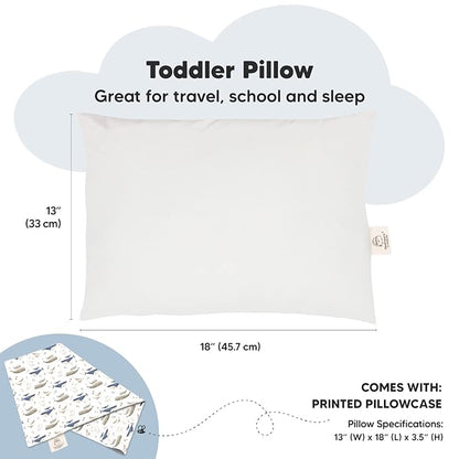 Toddler Pillow with Pillowcase - 13x18 My Little Dreamy Pillow, Organic Cotton Toddler Pillows for Sleeping, Kids Pillow, Travel Pillows, Mini Pillow, Nursery Pillow, Toddler Bed Pillow (Marine)