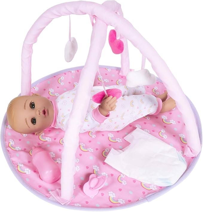 ADORA Over The Rainbow Baby Doll and Play Mat with 7 Piece Accessories Set Including Rainbow-Print Onesie, Beanie, Pacifier, Doll Diaper and Pink Bottle Birthday Gift for Kids Ages 3+