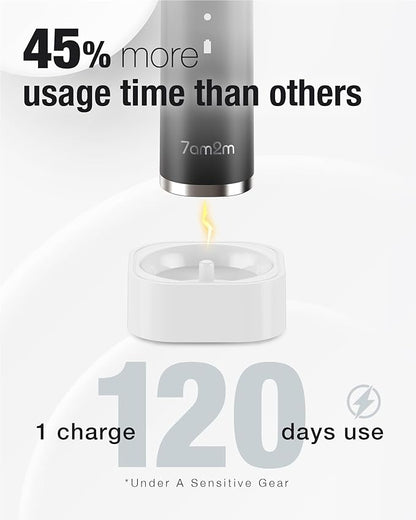7AM2M Sonic Electric Toothbrush with 6 Brush Heads for Adults&Kids, One Charge for 120 Days, Wireless Fast Charge, 5 Modes, 40000VPM Powered Toothbrush, 2 Minutes Built in Smart Timer (Black)