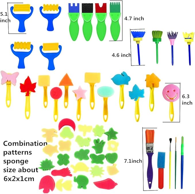 Toddler Painting Set-57Piece Painting Tool Kit with Art Smock - Kids Paint Brushes Sponge Kits- Toddler Kids Early Learning Toys Finger Paints Sponges Washable Acrylic Paint Art Supplies Gift