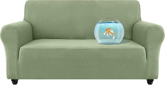 100% Waterproof Jacquard Fabric Couch Cover, Dual Layer with TPU Film, Leakproof High Elasticity Non-Slip Washable Furniture Protector for Pets, Dogs, Cats and Kids (Loveseat,Grass Green)