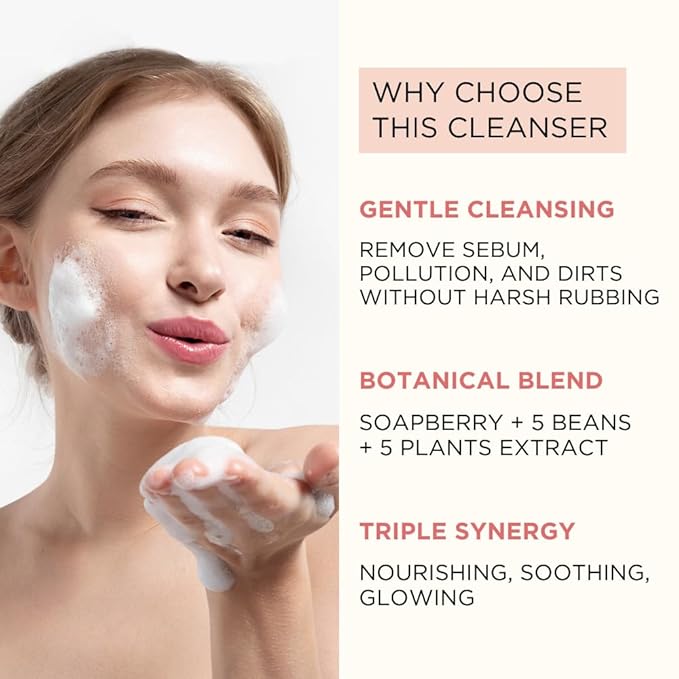 Soapberry Triple Synergy Gel Cleanser with 5 types of Bean, Daily Facial Wash for sensitive skin 8.45 fl.oz, 250ml