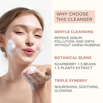 Soapberry Triple Synergy Gel Cleanser with 5 types of Bean, Daily Facial Wash for sensitive skin 8.45 fl.oz, 250ml