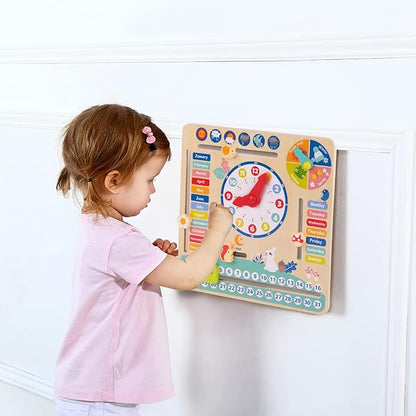 TOOKYLAND Montessori Educational Wooden Learning Toys Kids Daily Calendar My Calendar Clock Wooden Toys Gifts for Toddler Kids Age 3+