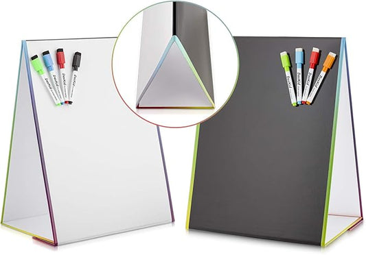 Tabletop Magnetic Easel Whiteboard & Washable Blackboard with Chalkboard Design (2 Sides) 16 X 12.5” Includes:4 Dry Erase Markers & 4 Chalk Markers Drawing Art Black Board Educational Kids Toy