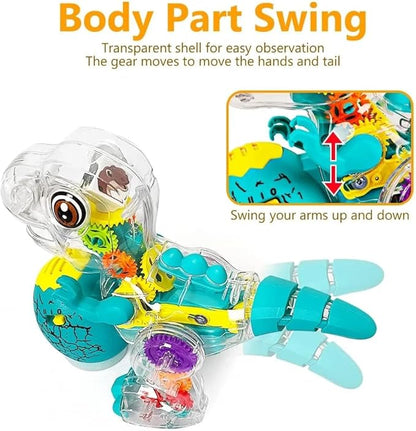 Nenekal Electric T-REX Dinosaur Toy with Transparent Gears & Multicolored Flashing LED Lights, Music
