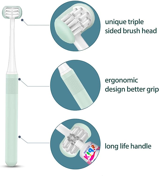 2 Pieces 3 Sided Toddler Toothbrush, Girls Toothbrush Kids, Autism Soft Bristles Toothbrush,Soft and Gentle for Complete Tooth and Gum Care