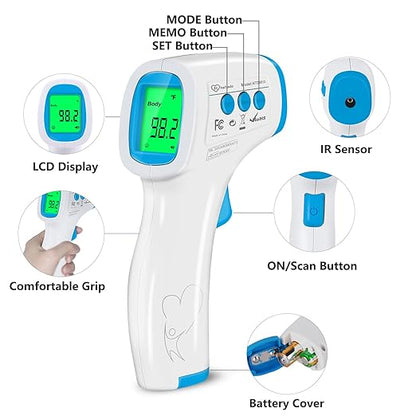 Digital Thermometer for Adults and Kids, No Touch Forehead Thermometer for Baby 2 in 1 Body