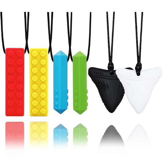 Chewy Necklaces for Sensory Kids, 6 Pack Chew Necklaces for Sensory Boys and Girls with Autism