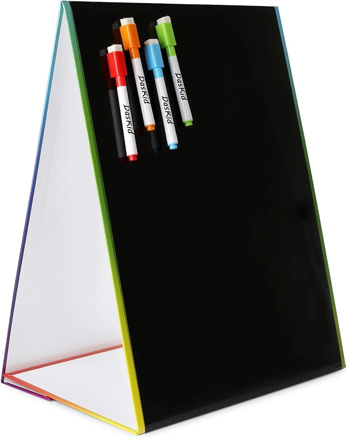 Tabletop Magnetic Easel & Blackboard with Chalkboard Design (2 Sides) 16 X 12.5” Includes: 4 Chalk Markers Drawing Art Black Board Educational Kids Toy