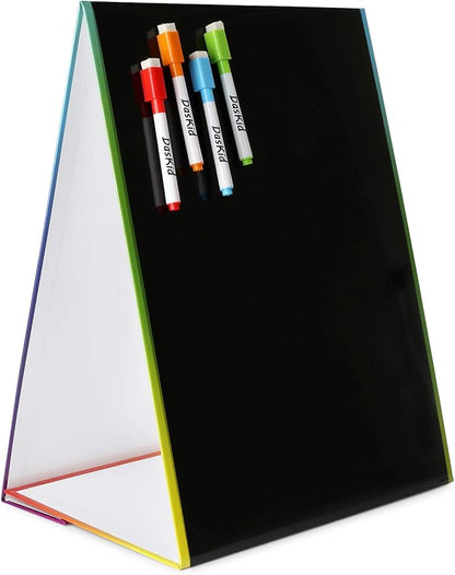 Tabletop Magnetic Easel & Blackboard with Chalkboard Design (2 Sides) 16 X 12.5” Includes: 4 Chalk Markers Drawing Art Black Board Educational Kids Toy