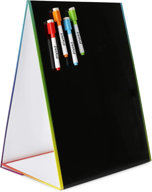 Tabletop Magnetic Easel & Blackboard with Chalkboard Design (2 Sides) 16 X 12.5” Includes: 4 Chalk Markers Drawing Art Black Board Educational Kids Toy