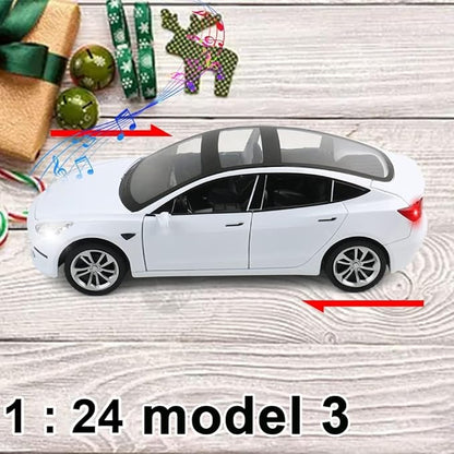 1:24 Scale Model 3 Alloy Car Model Diecast Toy Vehicles for Kids, Car Model Toy，Pull Back Alloy Car with Lights and Music Girls.(1:24 Model 3 -White)