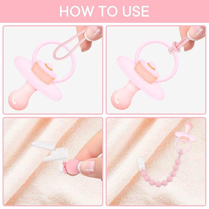 Silicone Pacifier Clip Holder, 6 Pack One Piece Soft Flexible Binky Clips Pacifier Holder Clip for Girls