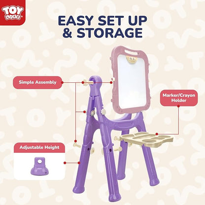 TOY Life Easel for Kids Art Easel for Toddler Easel - 4in1 Double-Sided Large Magnetic Board Kids Chalkboard Easel Drawing White Board for Kids Magnetic Letters & Numbers Pink Easel for Girls