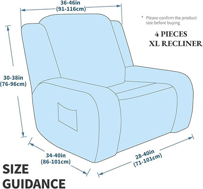 MAXIJIN Oversized Recliner Covers That Stay in Place 4 Pieces Stretch Large Recliner Chair Covers Jacquard Dogs Cats Proof Reclining Slipcovers with Elastic Bottom (XL Recliner, Dark Gray)