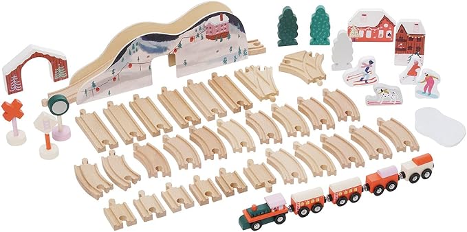 Manhattan Toy Alpine Express 49-Piece Wooden Toy Train Set 3 Years