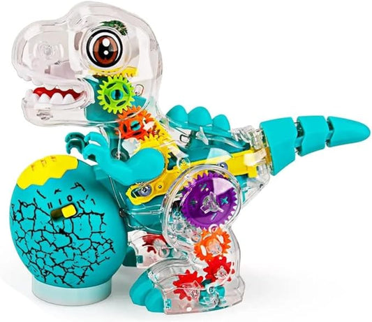Nenekal Electric T-REX Dinosaur Toy with Transparent Gears & Multicolored Flashing LED Lights, Music