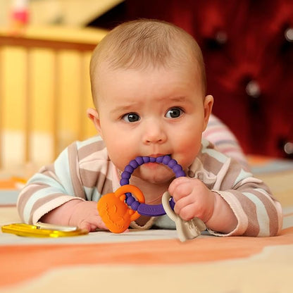 Silicone Teething Ring Toy, Halloween Baby Teether Toys with Rattles Pumpkin and Ghost 3-6-12 Months