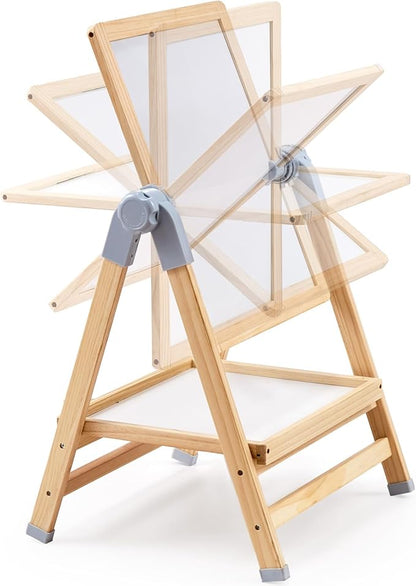 VEVOR Art Easel for Kids, 2-in-1 Wooden Double-Sided Kid's Art Easel with Magnetic Whiteboard & Chalkboard, Adjustable Standing Rotatable Foldable Drawing Board with Painting Accessories for Boy Girl