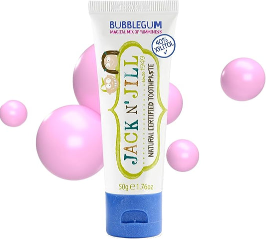Jack N' Jill Natural Toddler Toothpaste for Baby, Kids and Infants 6 Months & Up, Fluoride Free Training Toothpaste for Toddlers 1-3, 40% Xylitol, BPA Free - Bubblegum, 1.76 oz (Pack of 1)