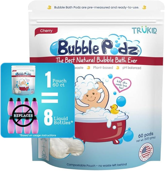 TruKid Bubble Podz Bubble Bath for Baby & Kids, Gentle Refreshing Bath Bomb for Sensitive Skin 7 for (60 Podz)