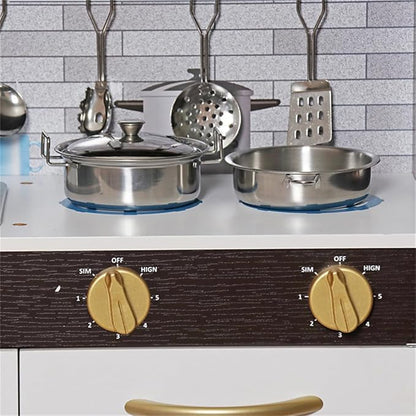 Wooden Play Kitchen Toy Set with Light, Kids Children Pretend Toy Kitchen Playset with Sink Play Toy,Oven Microwave,Toddler Cooking Set Toy for Ages 3+ Baby Girls Boys