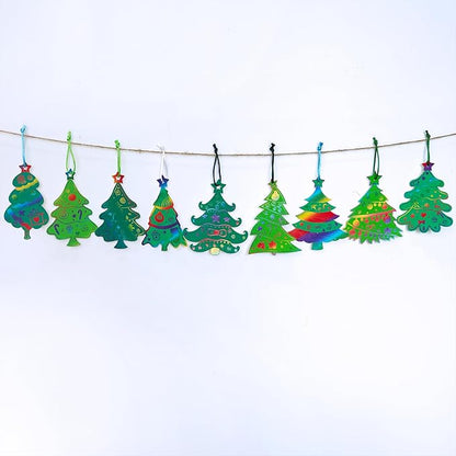 Winlyn 54 Sets 9 Styles Magic Color Scratch Green Christmas Tree Ornaments Christmas Rainbow Scratch Art Decorations Christmas Craft Kits for Kids Classroom Activities Winter Season Party Favors