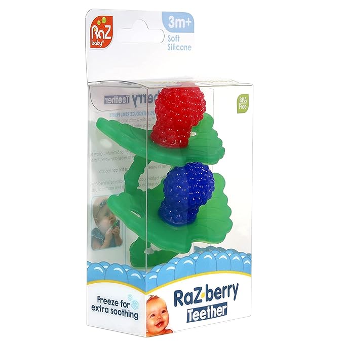 RaZbaby 2-Pack Silicone Berrybumps Baby Teething Toys - BPA Free, Hands Free Design