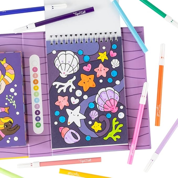 Tiger Tribe: Color by Numbers - Mermaids & Friends - Activity Set, Themed Coloring Pages, Markers, Color A Number at A Time, Kids Ages 5+