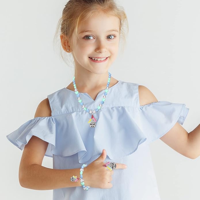 Unicorn Jewelry Set, Kids Unicorn Jewelry for Girls Included Necklace Bracelet Ring, Little Girl Jewel Necklace Set Cute Toddlers Unicorn Pendant,Pretend Dress up Jewelry Gift