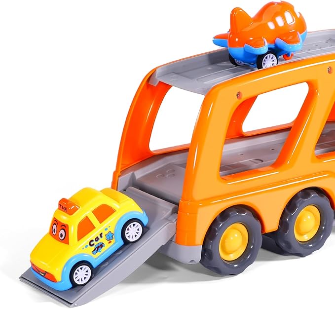Bennol Carrier Toddler Trucks Vehicles Toys - 5 in 1 Car Toys for 1 2 3 4 5 Year Old Boys Toddlers, Cute Cartoon Kids Toy Cars Friction Power Set