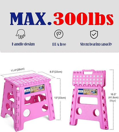 ACKO Folding Step Stool - 13 inch Height Premium Heavy Duty Foldable Stool for Kids and Adults, Kitchen Garden Bathroom Stepping Stool (Pink)