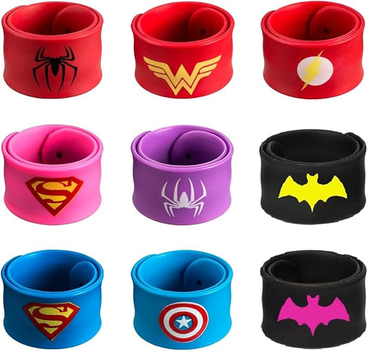Superhero Slap Bracelet Toys for Kids Boys & Girls Birthday Party Supplies Favors(9 Packs)