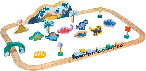 Manhattan Toy T-Rex Express 45-Piece Jurassic-Themed Wooden Toy Train Set 3 Years