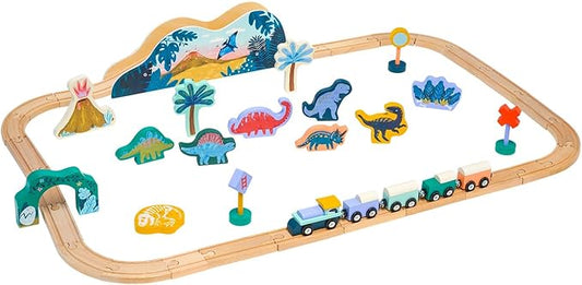 Manhattan Toy T-Rex Express 45-Piece Jurassic-Themed Wooden Toy Train Set 3 Years