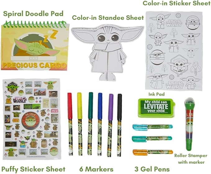 Star Wars Mandalorian Baby Yoda Coloring & Sticker Activity Set for Kids with Travel Carrying Case