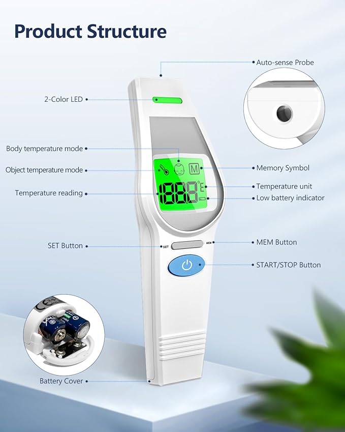 Forehead Thermometer for Kids and Adults, HealthTree No Touch Forehead Thermometer for Baby 2 in 1 Digital