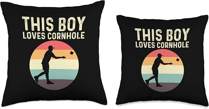 Cornhole Gift Cornhole Player Accessories & Stuff Funny Cornhole Designs for Boys Kids Bean Bag Toss Players Throw Pillow, 18x18, Multicolor
