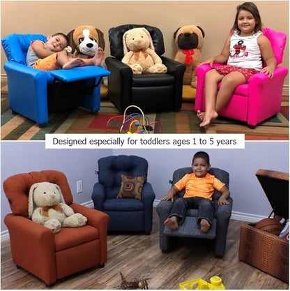 The Crew Furniture Traditional Kids Recliner, Toddler Ages 1-5 Years, Home Décor Polyester Linen, Sapphire